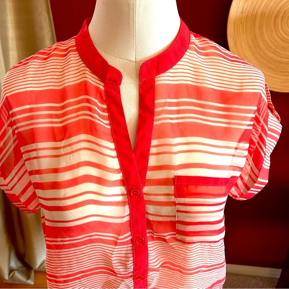 Olive and Oak Short Sleeve Blouse Sheer Size Small - Picture 2 of 13